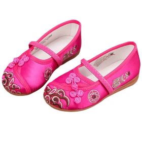 Hot Pink - Girls Ballet Flats Chinese Traditional Embroidery Shoes Slip-on Shoes