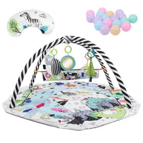 4 In 1 Baby Gym Play Mat Ball Pit Baby Lounger Safety Fence Tummy Time Mat Baby Activity Center with Pillow 18 Balls 9 Toys for 0-3 Years Old