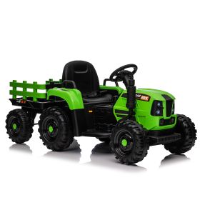 Ride on Tractor with Trailer,12V Battery Powered Electric Tractor Toy w/Remote Control,electric car for kids,Three speed adjustable,Power display, USB