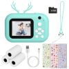 Kids Instant Print Camera 2.4in Digital Zero Ink Selfie Camera 1080P HD Video Recorder Toddler Camera with Dual Lens 3 Roll Print Papers Cute Stickers