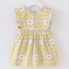 Grey Yellow Flowers Baby Girl Sleeveless Princess Smock Eating Inner Waterproof Kids Bibs Painting Apron