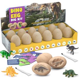 Dinosaur Eggs - Dino Egg Dig Kit Dinosaur Toys for Kids; Easter Eggs Excavation Discover 12 Surprise Dinosaurs; Archaeology Science Kit STEM Party Gif (Color: yellow box)