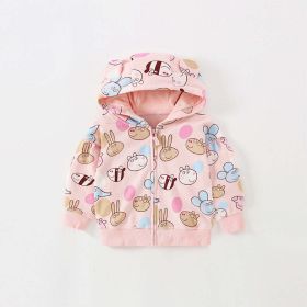 Baby Girl Cartoon Animals Print Pattern Long Sleeve Cute Zipper Coat (Color: Pink, Size/Age: 130 (7-8Y))