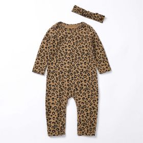 Baby Solid Color Soft Cotton Thin Style Comfy Short Sleeve Rompers With Headband (Color: Brown, Size/Age: 80 (9-12M))