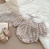 Baby Girl Plaid Graphic Lapel Design Long Sleeve Onesies