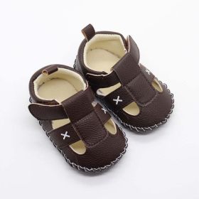 Baby Solid Color Soft Leather Toddler Shoes Sandals In Summer (Color: Brown, Size/Age: Insole Length 13.00 cm)