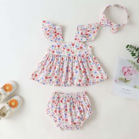 Baby Girl Little Floral Print Sleeveless Dress Combo Short Pants In Sets (Color: Red, Size/Age: 73 (6-9M))