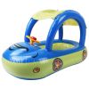 Baby Inflatable Pool Float Car Shaped Toddler Swimming Float Boat Pool Toy Infant Swim Ring Pool with Sun Protection Canopy for 1-3 Year-Old Kids Infa