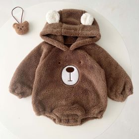 Baby Bear Embroidered Pattern Soft Bodysuits In Autumn (Color: Brown, Size/Age: 80 (9-12M))