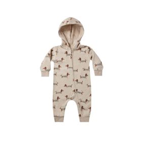 Baby Cartoon Dog Print Pattern Zipper Front Design Quality Warm Jumpsuit (Color: Beige, Size/Age: 90 (12-24M))