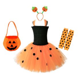 Children's Halloween Pumpkin Tutu Dress With 3-Pieces Jewelry (Color: Black, Size/Age: Kids S (80-90))