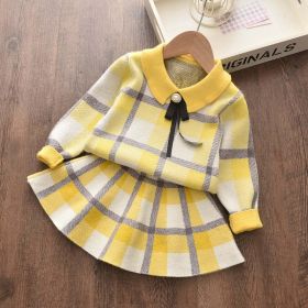 2022 New Girl Sweater Clothes Children Winter Dress Bow Doll Collar Clothes Coat Casual Dress Sweater Christmas Girls Suits (Color: AH941yellow, Kid Size: 3T)