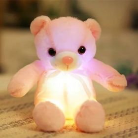 32cm Creative Luminous Bear Plush Toy Stuffed Teddy Led Light Colorful Doll Kawaii Lovely Kids Toy Girls Children Gift (Color: Pink)