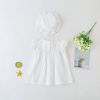 Baby Girl 1pcs Solid Color Flounce Sleeves Bow Tie Dress & Hat