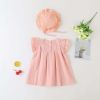 Baby Girl 1pcs Solid Color Flounce Sleeves Bow Tie Dress & Hat