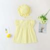 Baby Girl 1pcs Solid Color Flounce Sleeves Bow Tie Dress & Hat