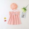 Baby Girl 1pcs Solid Color Flounce Sleeves Bow Tie Dress & Hat