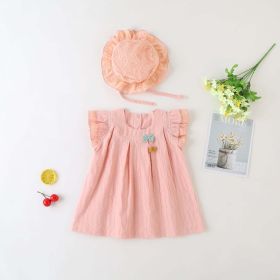 Baby Girl 1pcs Solid Color Flounce Sleeves Bow Tie Dress & Hat (Color: Pink, Size/Age: 66 (3-6M))