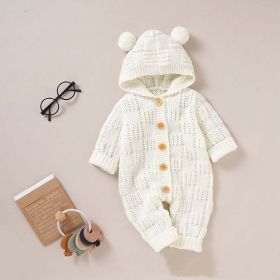 Baby Solid Color Small Ear Patched Design Thermal Romper (Color: White, Size/Age: 66 (3-6M))