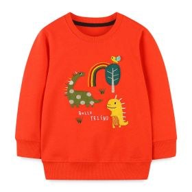 Baby Boy Dinosaur Embroidered Pattern O-Neck Pullover Hoodie (Color: Orange, Size/Age: 140 (8-10Y))