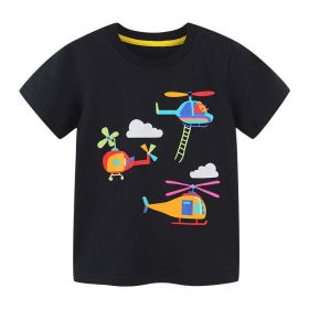 Baby Boy Cartoon Pattern Short Sleeve Cute Comfy Tee (Color: Black, Size/Age: 140 (8-10Y))