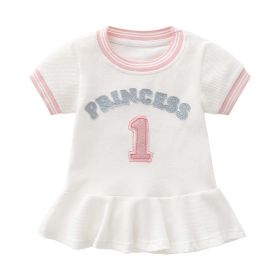 Baby Girl 1pcs Logo Graphic Graphic Side & Neck Striped Design Ruffle Hem Baseball Dress (Color: Pink, Size/Age: 73 (6-9M))