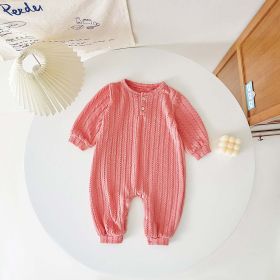 Baby Solid Color Long Sleeve Soft Cotton Simple Style Romper (Color: Pink, Size/Age: 90 (12-24M))