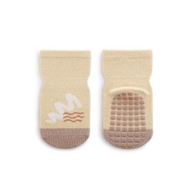 Baby Cartoon And Striped Pattern Non-Slip Design Socks (Color: Yellow, Size/Age: S (0-1Y))