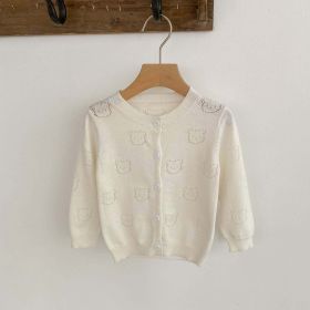 Baby Girl Hollow Carved Design Thin Style Soft Cotton Cardigan (Color: White, Size/Age: 66 (3-6M))