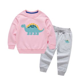 Baby Boy Cartoon Dinosaur Pattern Hoodie Combo Casual Pants Sport Style Sets (Color: Pink, Size/Age: 110 (3-5Y))