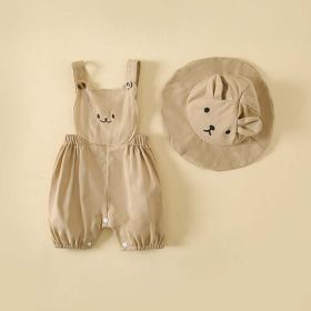 Baby Boys And Girls Stereoscopic Bear Sleeveless Straps Shorts With Sun Hat Sets In Summer (Color: Khaki, Size/Age: 100 (2-3Y))