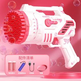 Bubble Machine Gun With Colorful Lights,Bubble Solution,69 Holes Rocket Bubble Gun,Summer Outdoor Toy For Kids, Idea For Christmas Birthday Parties We (Color: Red)